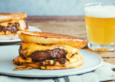 Sausage Melt with American Cheese and Caramelized Onions