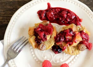 Maple Sausage French Toast Baguette Cups with Three-Berry Compote